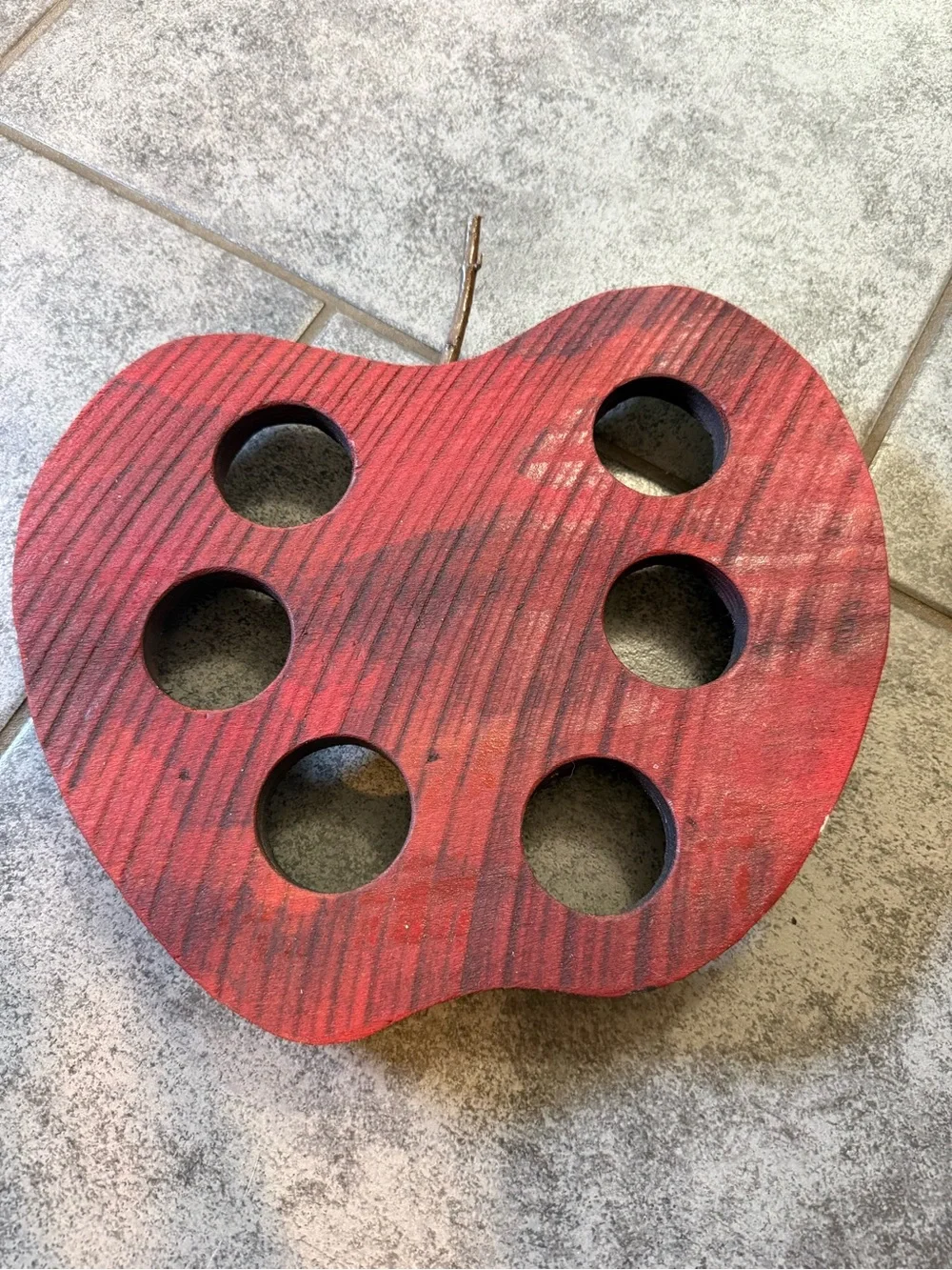 Red Apple-Shaped Wooden Shot Glass Serving Tray with 6 Glasses